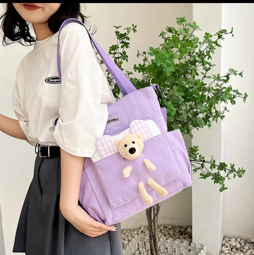 Stylish carton Casual Portable Fashion Gift Students Canvas Messenger Bag Solid color Female Bag , Handbag Single Shoulder Bag